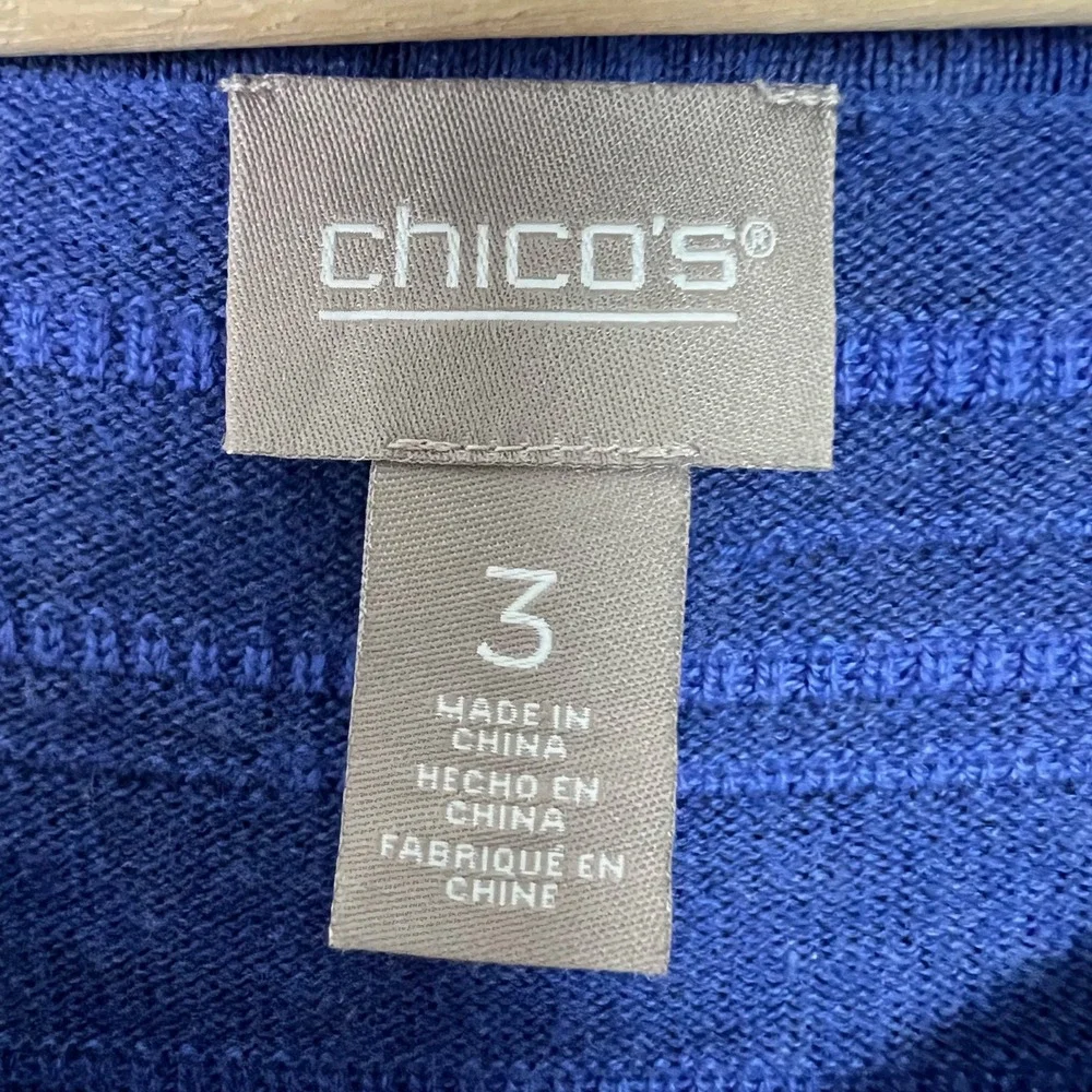 Chico's‎ Periwinkle Blue Striped V-Neck Cotton Blend Sweater Women's Size 3 (XL)